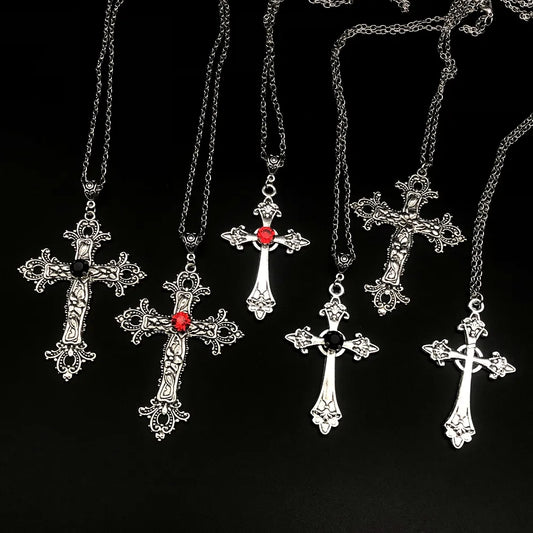 Large Detailed Cross Drill Pendant Jewel Necklace