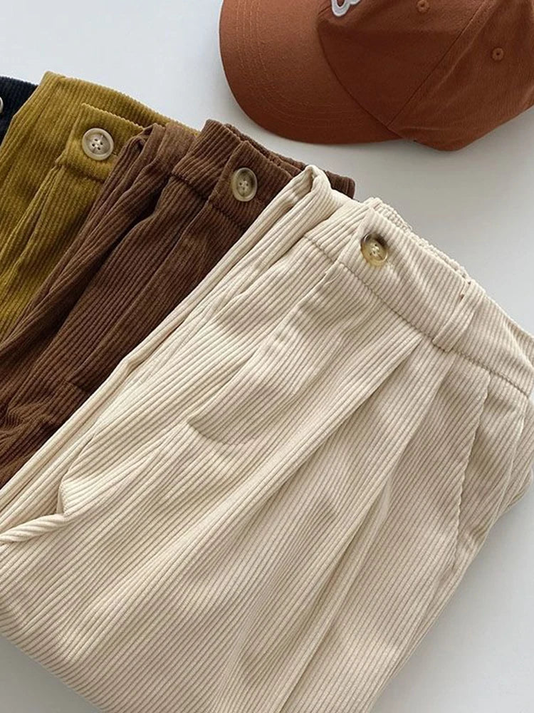 High Waist Women Retro Corduroy Pants