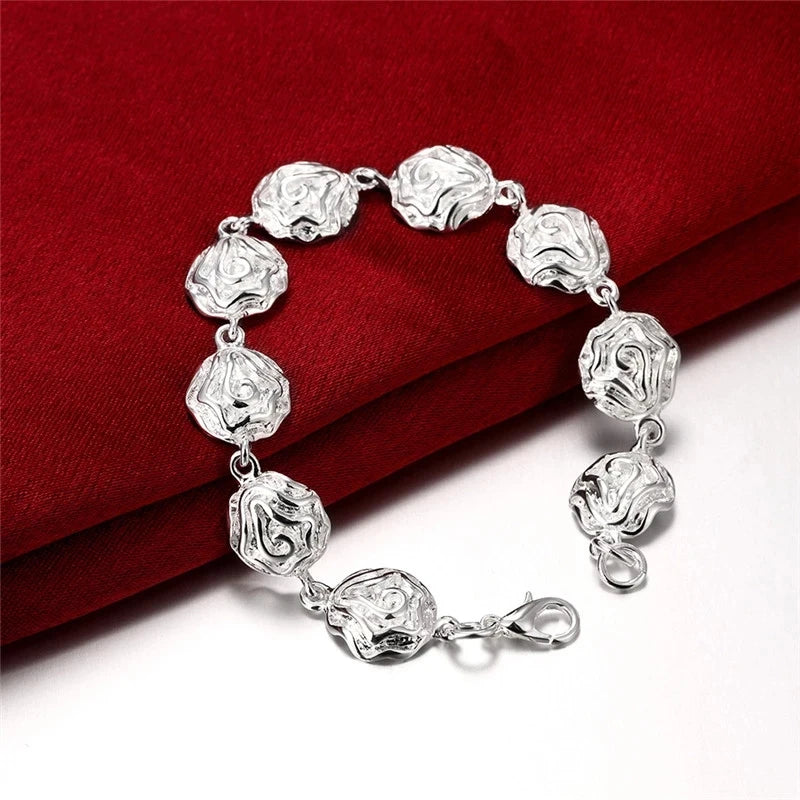 romantic Rose flower 925 Sterling Silver rings Bracelets necklaces stud earrings Jewelry set