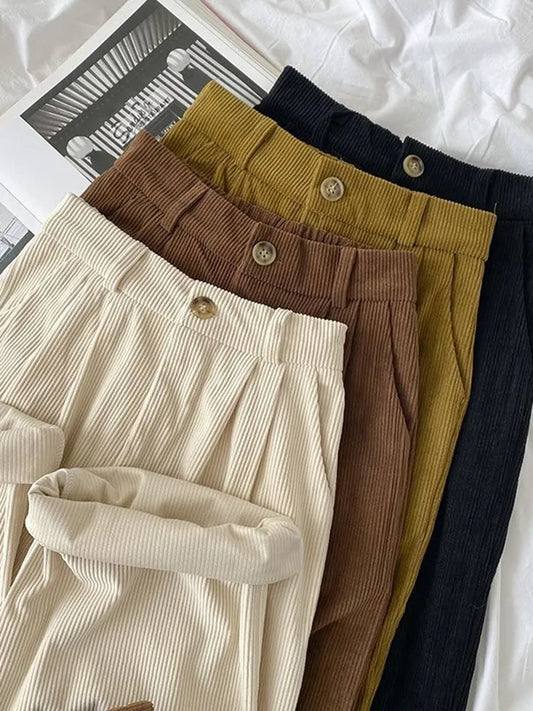 High Waist Women Retro Corduroy Pants