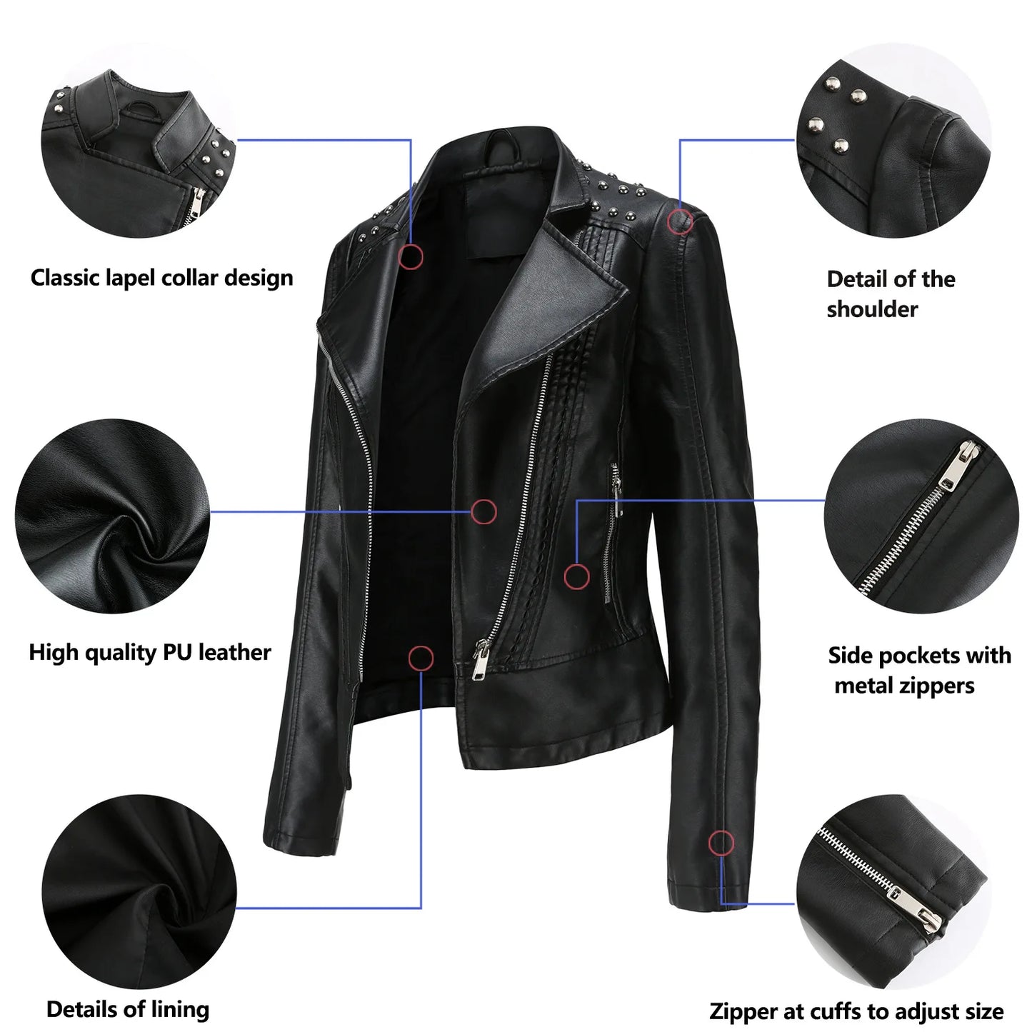 Women's Punk Rivet Leather Jacket