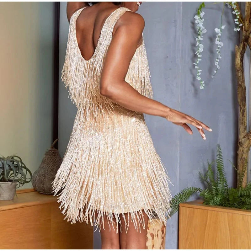 New Tassel Sequins Feather Mini Dress