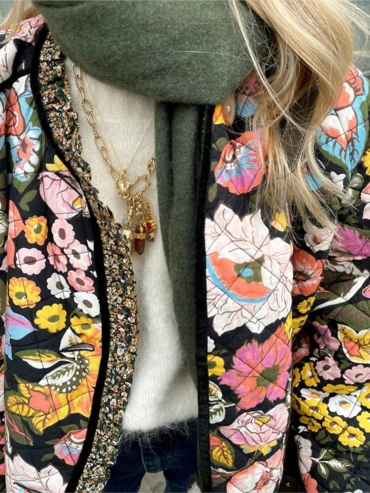 Vintage Flower Printed Patchwork Cotton Jacket