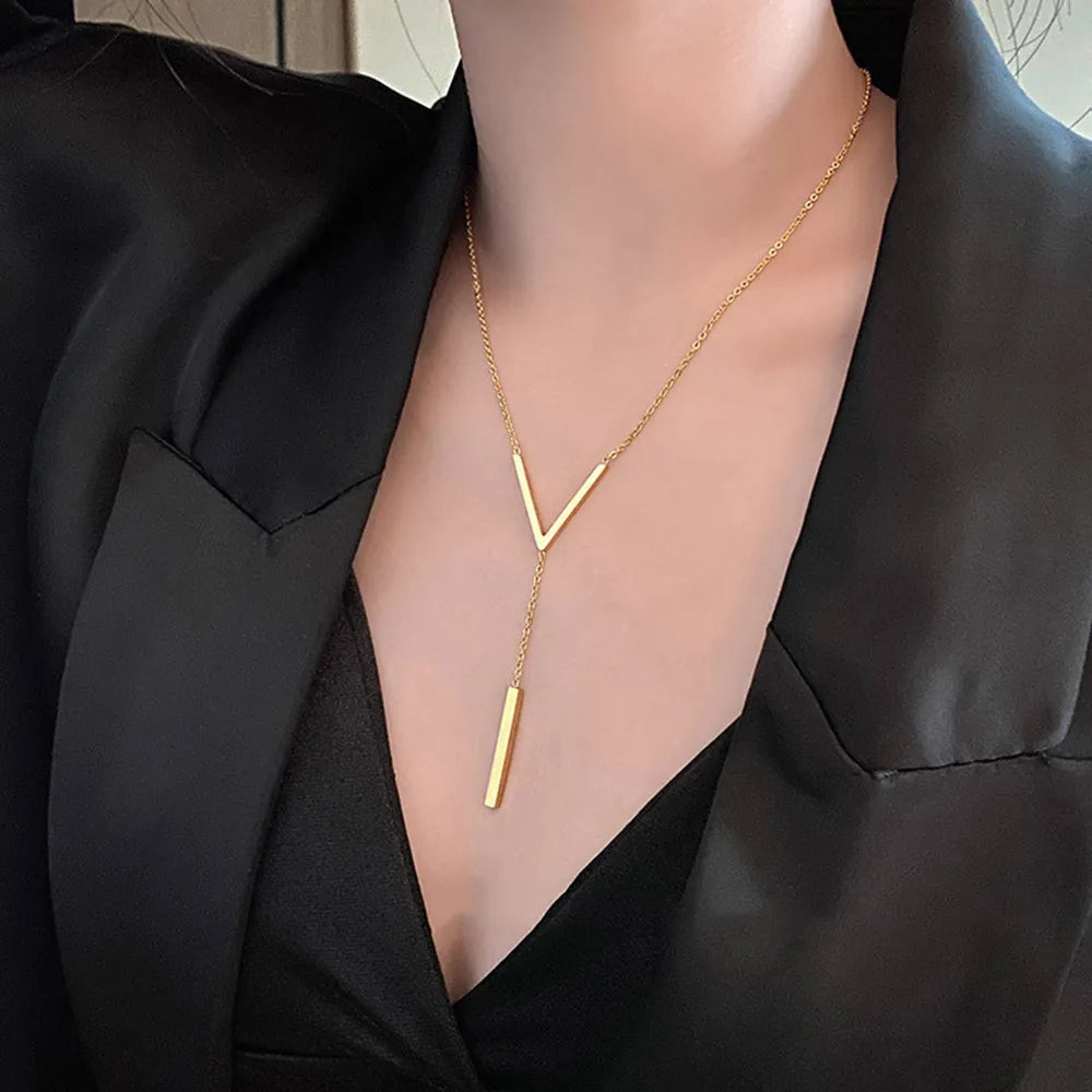 New V-shaped Long  Chain Necklace