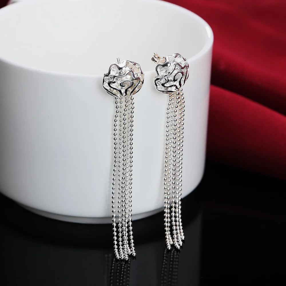 romantic Rose flower 925 Sterling Silver rings Bracelets necklaces stud earrings Jewelry set