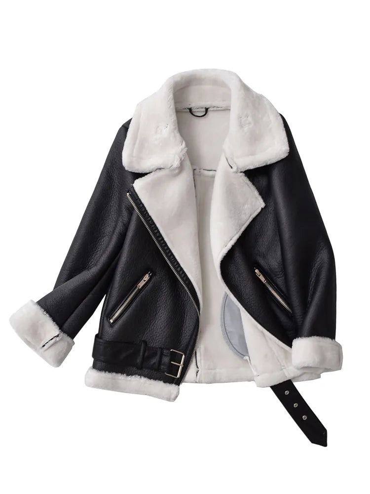 Leather Fur Jacket Moto Biker