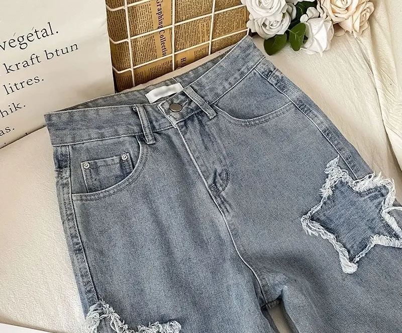 Patch Star Pattern Retro Jeans High Waisted